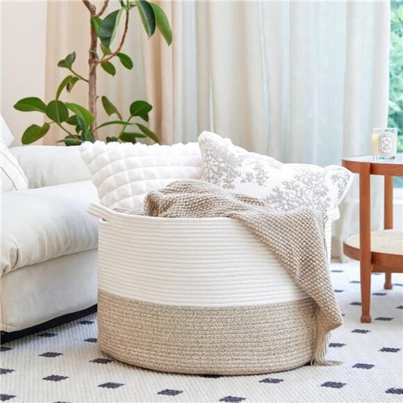Extra Large Cotton Rope Basket 22" x 14" - Toy Basket for Kids -Blanket Basket - Picture 4 of 7